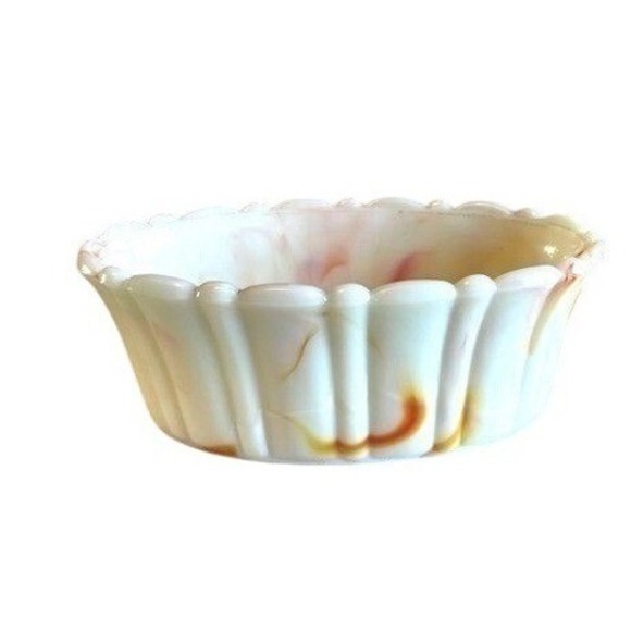 Akro Agate Other - Vintage Akro Agate Marbled Glass Dish With Scalloped Rim.